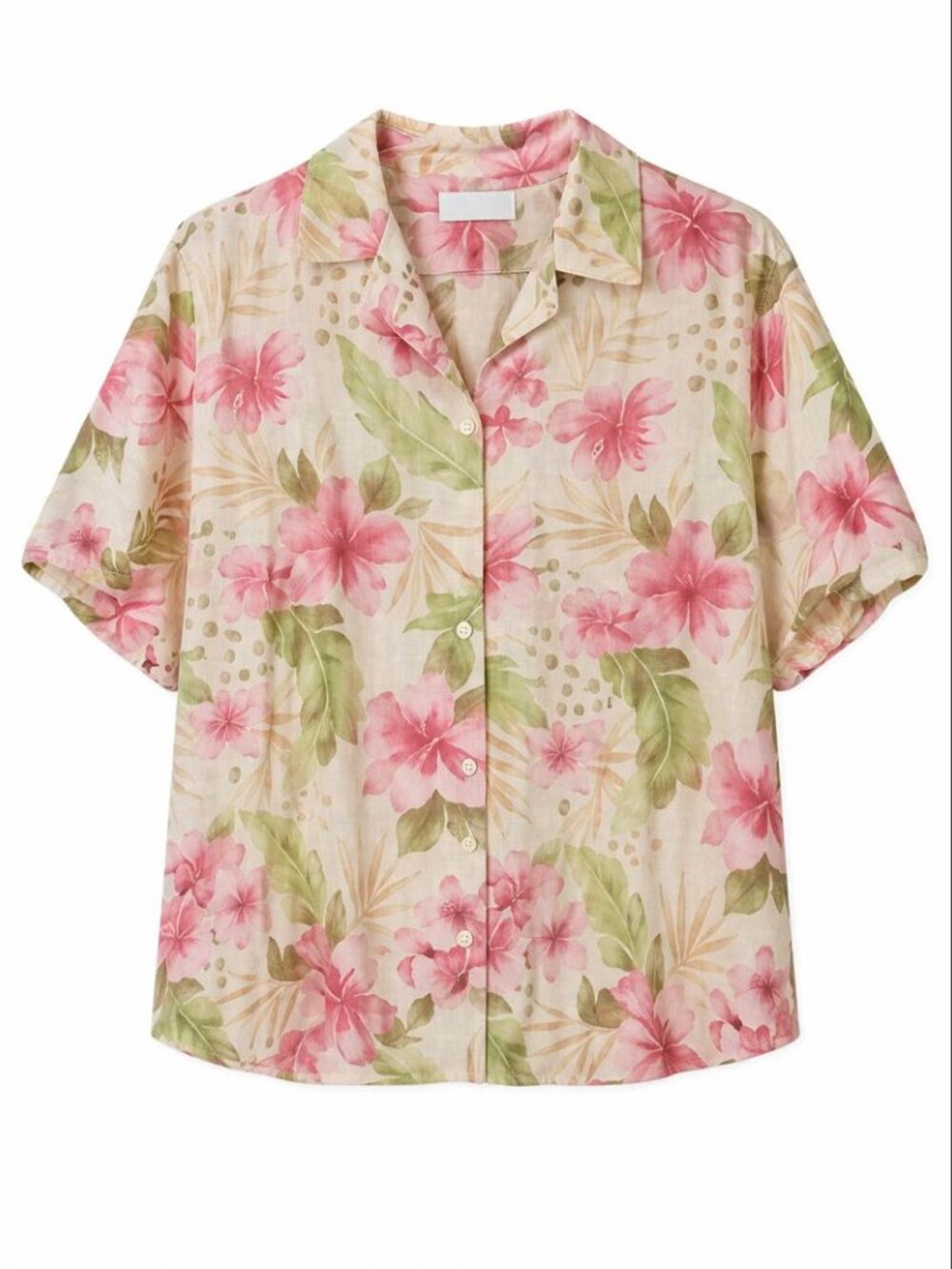 ALFRED DUNNER Beige & Pink Hawaiian Shirt 8/Medium